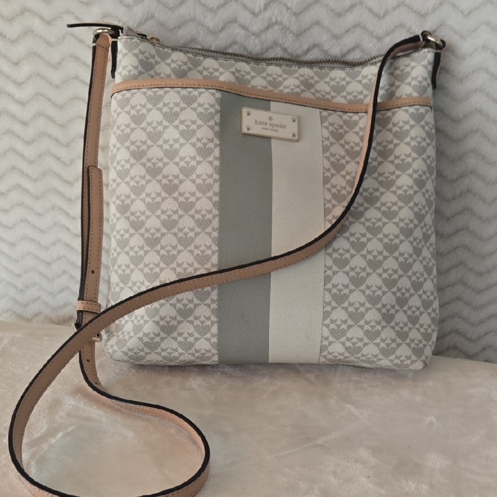 kate spade Neutral Stripe Crossbody in Light Gray, Cream & Tan